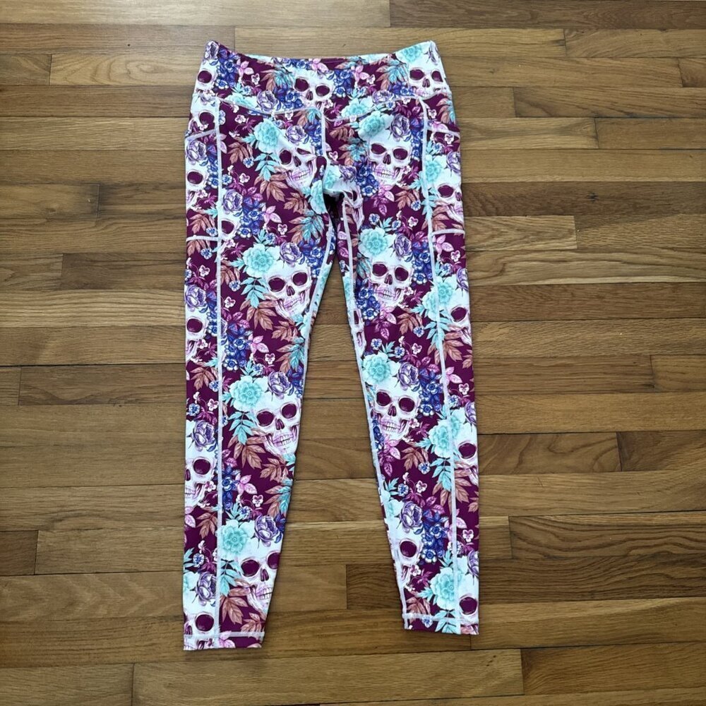 Constantly Varied Gear Women's Squats Approved Ankle Leggings Floral Skull SZ XL